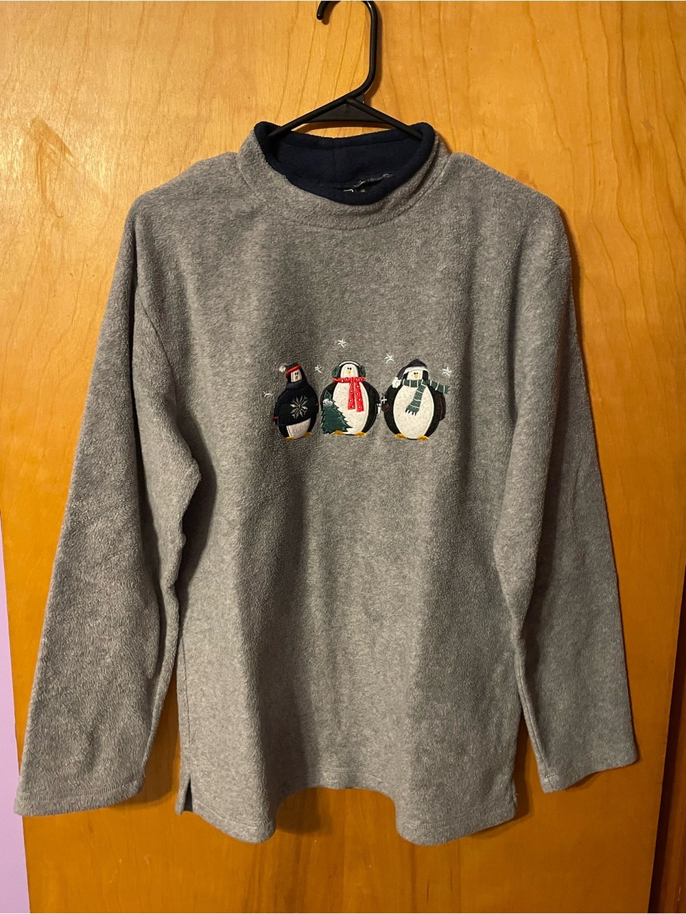 croft & barrow Gray Turtleneck Sweater with Embroidered Penguins